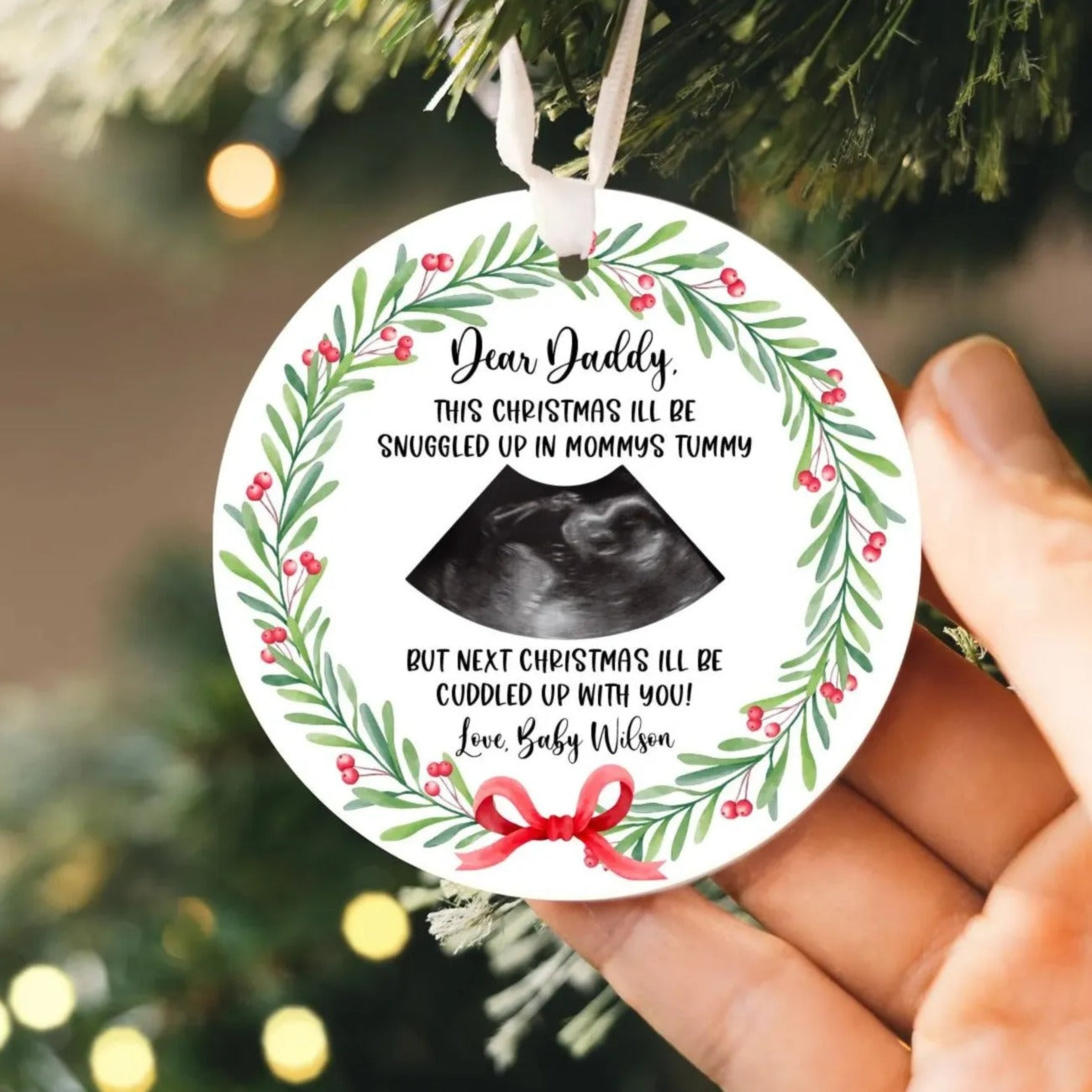 Custom Baby's First Christmas Ornament 2025 | Ceramic Baby Sonogram Ornament, New Mom Gift, Baby's First Holiday Gift, New Baby Keepsake
