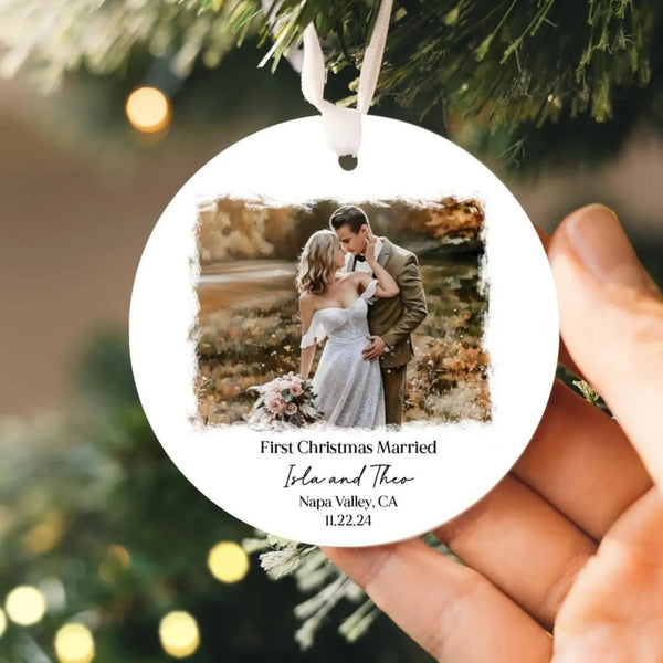 First Christmas Married Custom Photo Ornament 2025 | Ceramic Newlywed Keepsake, Mr Mrs Ornament, Newlywed Gift, Personalized Wedding Gift
