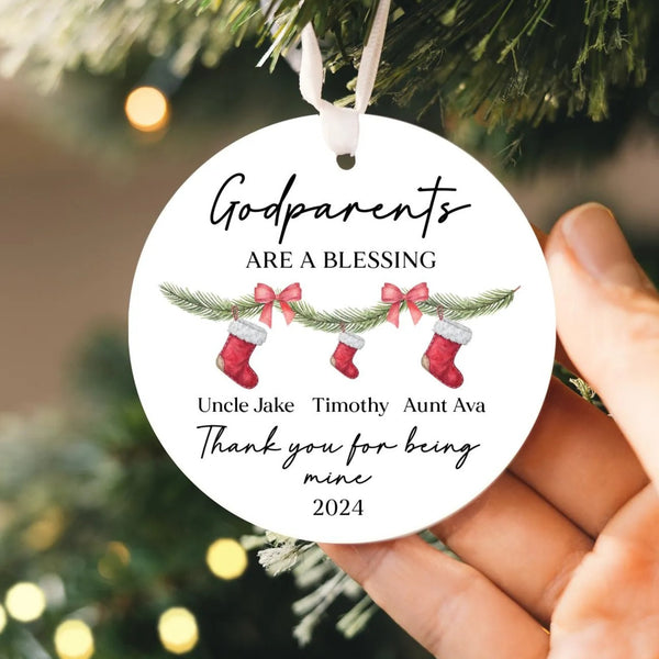 Personalized Godparents Thank You Ornament 2025 | Baptism Ornament, New Godmother Godfather Ornament, Godparent Christening Ornament Gift