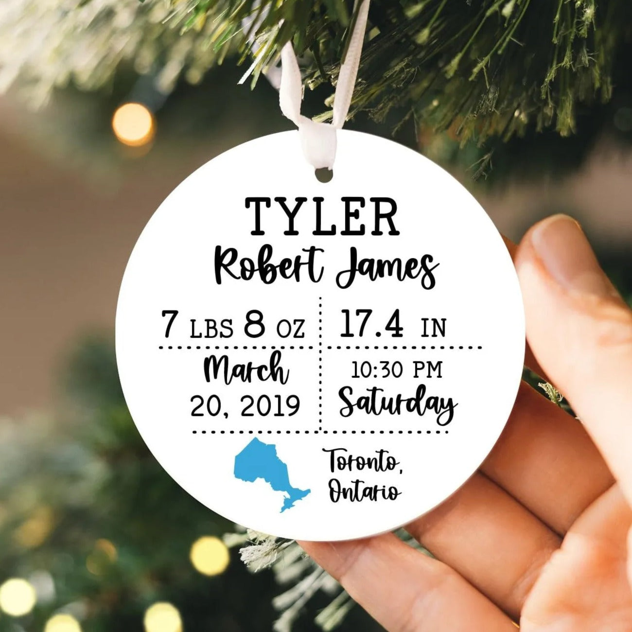 Custom Baby's First Christmas Ornament 2025 | Ceramic Baby Birth Stat Ornament New Mom Gift, Baby's First Holiday Gift, New Baby Keepsake