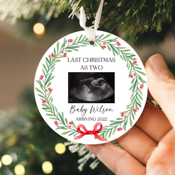 Personalized Expecting Baby Ornament 2025 | Last Christmas as Two, Ceramic Sonogram Baby's First Christmas Ornament, New Baby Ornament