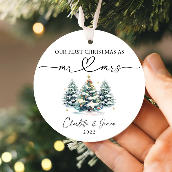 First Christmas Mr and Mrs Ornament 2025 | Ceramic Newlywed Keepsake, Married Christmas Ornament, Newlywed Gift, Personalized Wedding Gift