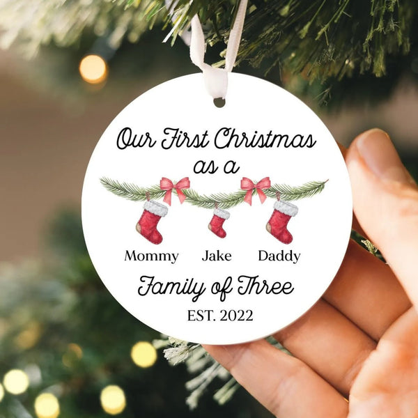 Family of Three Christmas Ornament 2025 | Custom Baby's First Christmas Family Ornament, New Baby Ornament, New Parents Gift,Family of 3