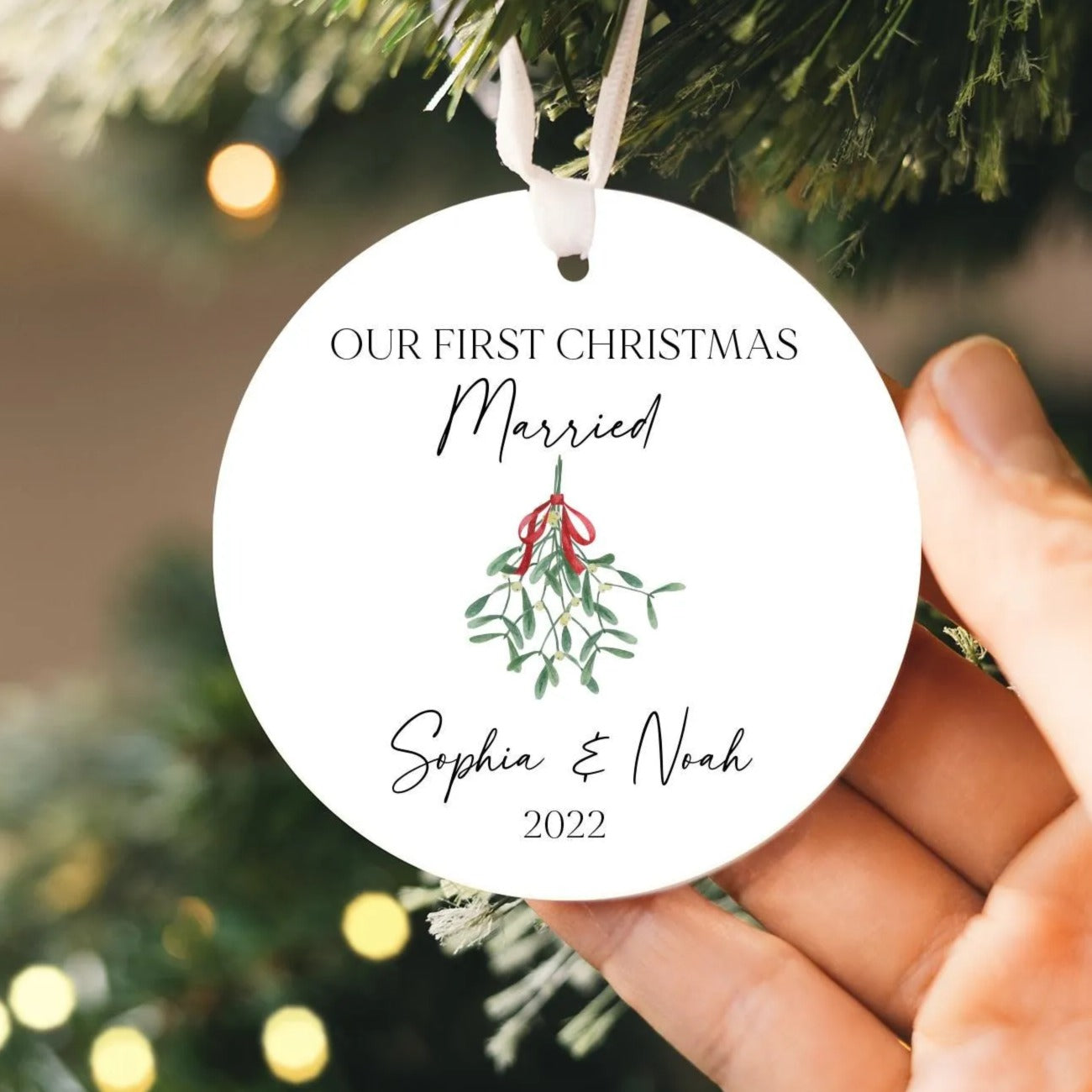 First Christmas Married Ornament 2025 | Ceramic Newlywed Keepsake, Mr Mrs Christmas Ornament, Newlywed Gift, Personalized Wedding Gift