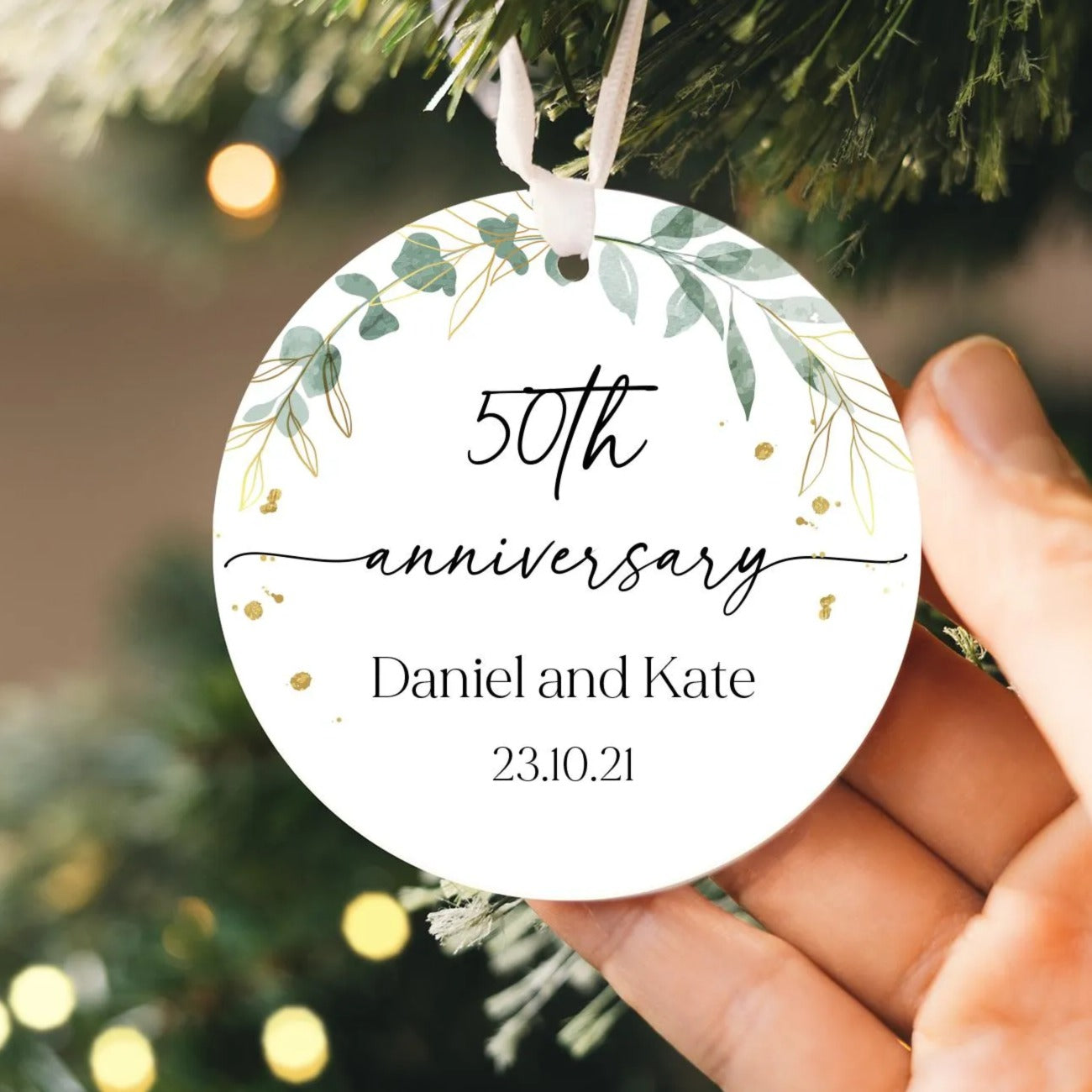 Custom Anniversary Ornament 2025 | Ceramic Wedding Anniversary Keepsake, Personalized Anniversary Christmas Ornament, Wedding Ornament
