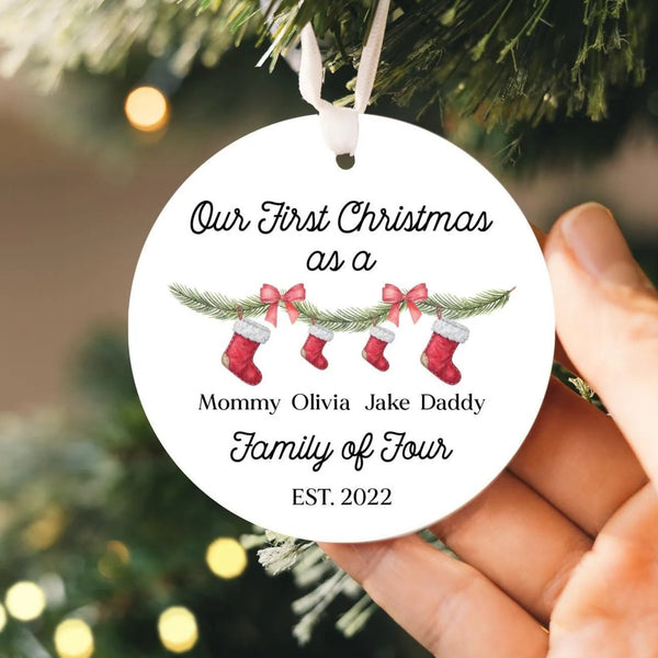 Family of Four Christmas Ornament 2025 | Custom Baby's First Christmas Family Ornament, New Baby Ornament, New Parents Gift,Family of 4