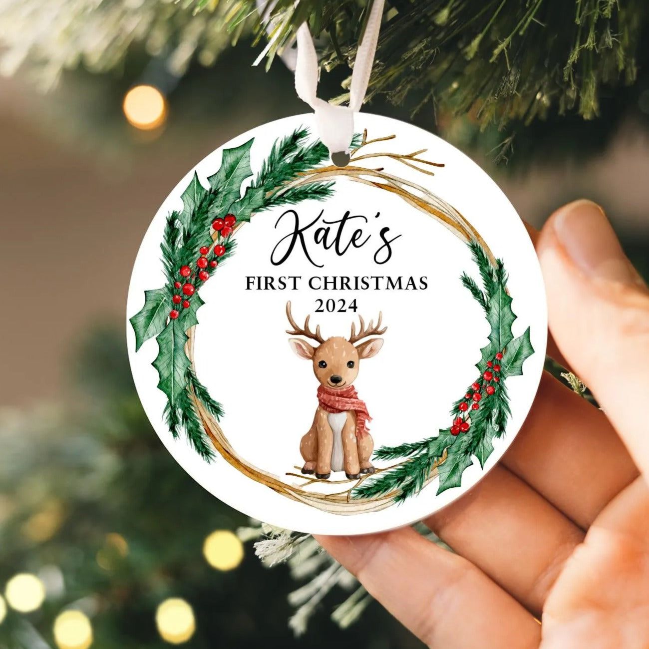 Custom Baby's First Christmas Ornament 2025 | Ceramic New Baby Girl or Boy Ornament, New Mom Gift, Baby's First Holiday Gift, Baby Keepsake