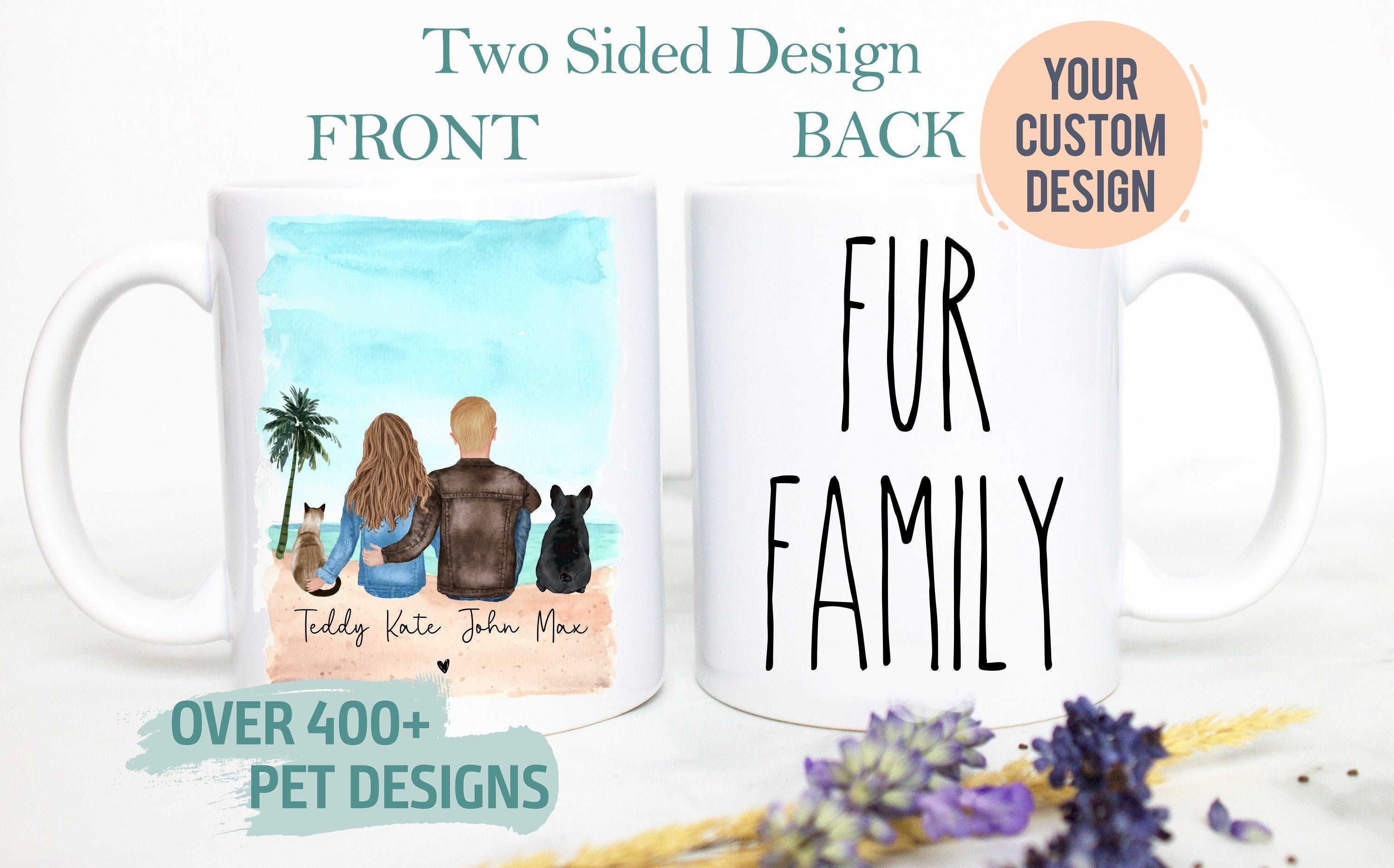 Custom Couple Pet Portrait Mug #2, Fur Family, Cat Dog Lover Dog Mom Dad, Pet Owner Gift, Cat Lady, Pet Memorial Loss, Cat Dog Family Gift