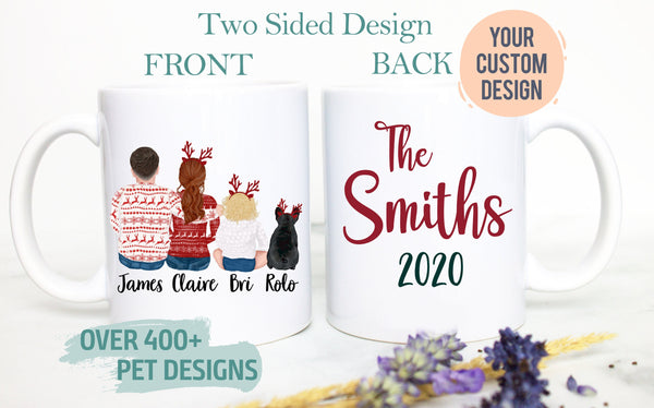 Custom Holiday Family Couple Pet Portrait Mug #2, Family Christmas, Cat Dog Lover Dog Mom Dad, Pet Owner, Couple Gift Boyfriend, Girlfriend