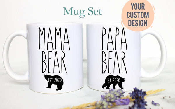 Mama and Papa Bear Individual or Mug Set EST - White Ceramic Mug