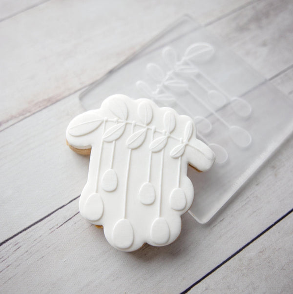 Hanging Egg Branch - Acrylic Fondant Embosser With Optional Cutter