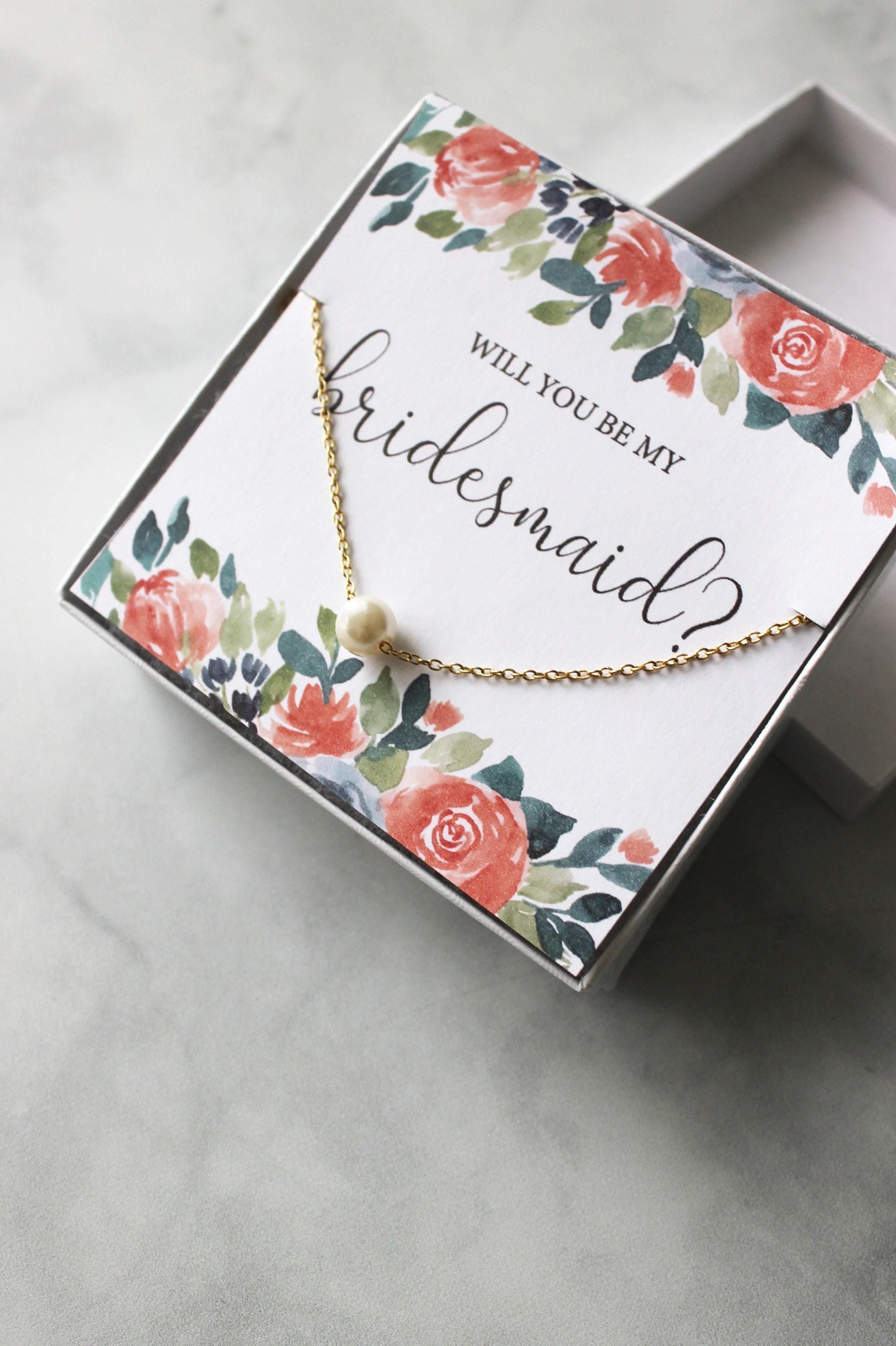 Bridesmaid Pearl Necklace Gift - Peach Floral