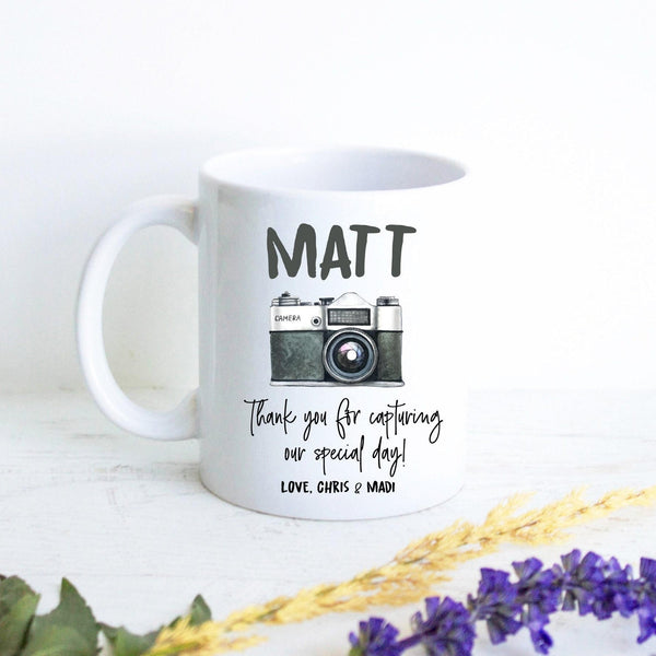 Photographer Custom Name Black and Grey - White Ceramic Mug