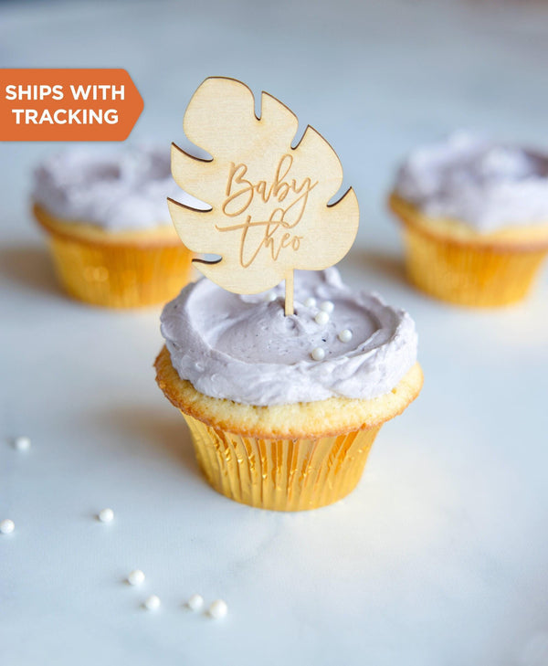 Baby Shower Cupcake Topper - Tropical Leaf