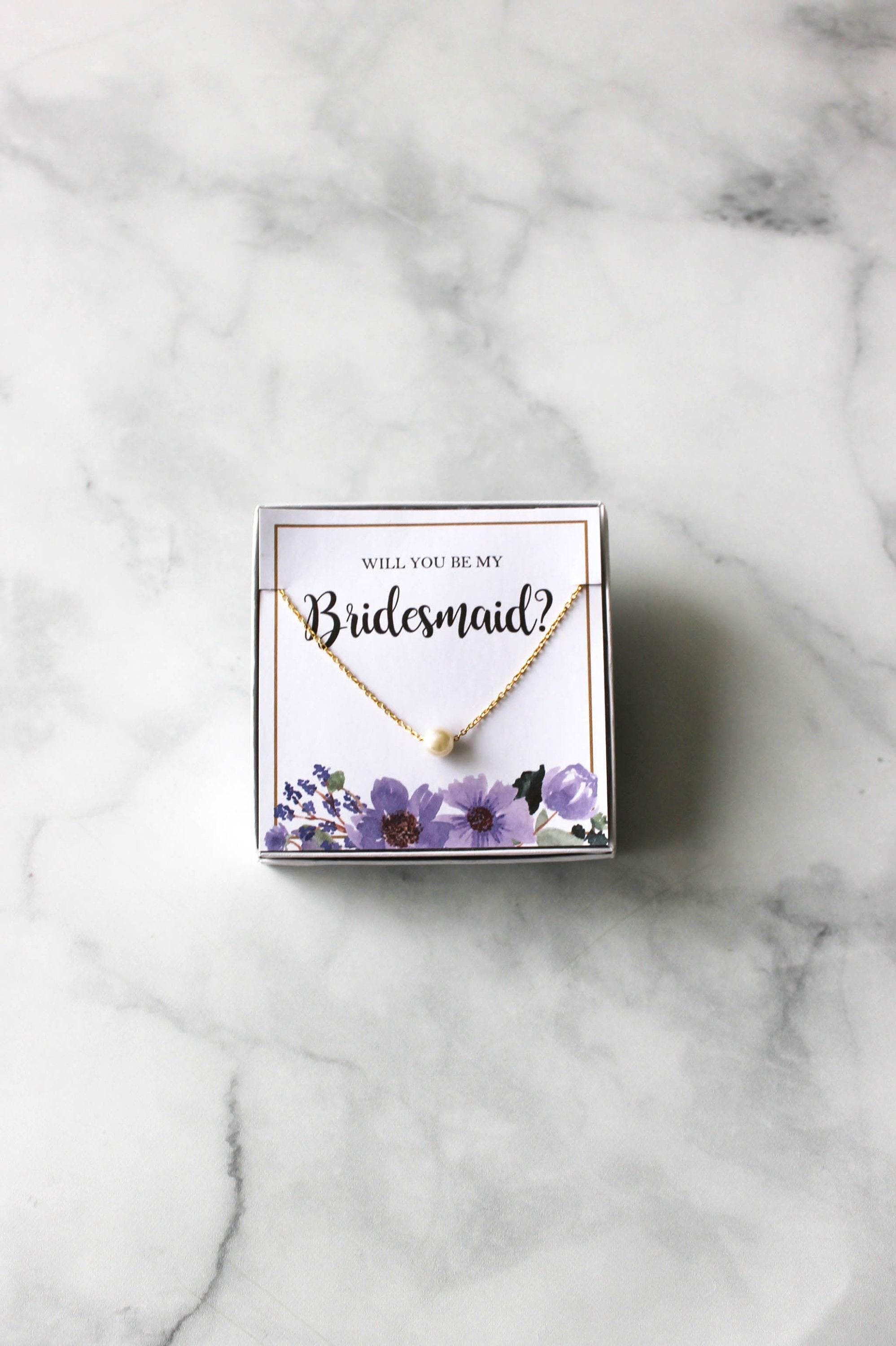 Bridesmaid Pearl Necklace Gift - Purple Floral