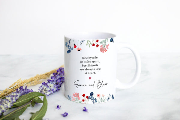 Best Friends Long Distance Floral - White Ceramic Mug
