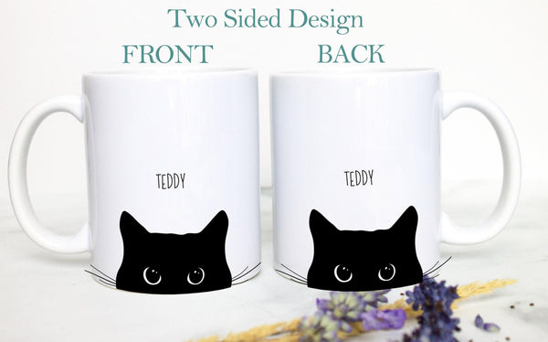 Personalized Black Cat Name Mug #2 - White Ceramic Custom Mug
