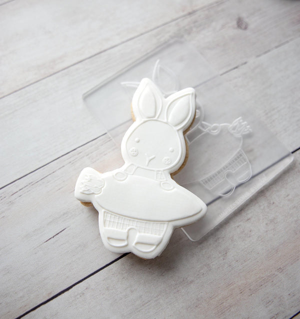 Easter Boy Bunny With Carrot - Acrylic Fondant Embosser With Optional Cutter