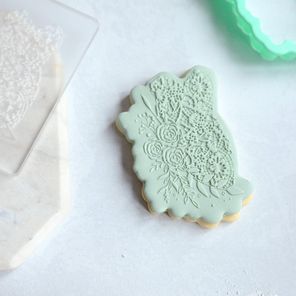 Floral Wedding Gown Fondant Embosser Stamp and Cutter