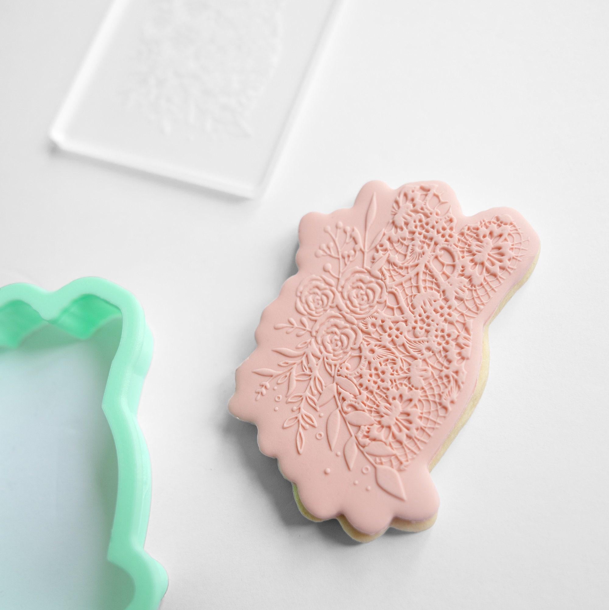 Floral Wedding Gown Fondant Embosser Stamp and Cutter