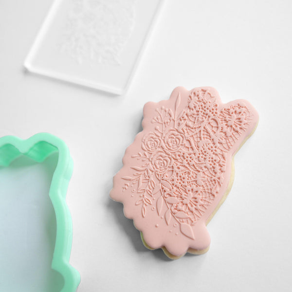 Floral Wedding Gown Fondant Embosser Stamp and Cutter