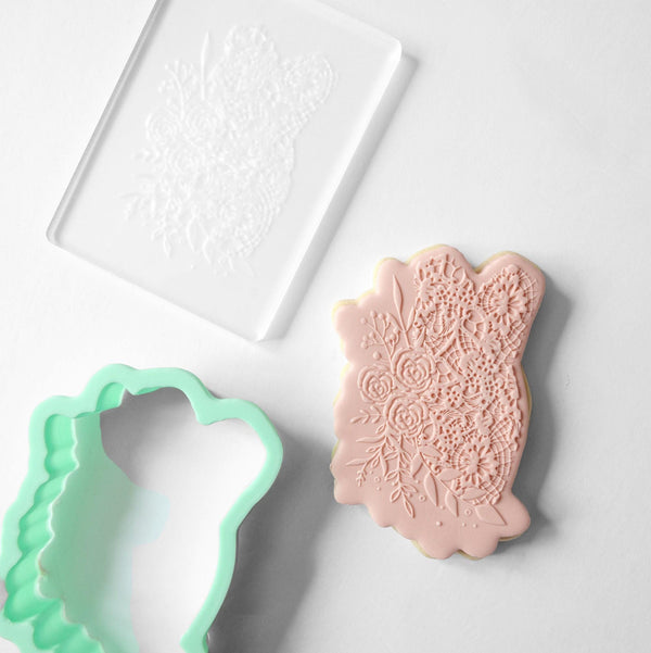 Floral Wedding Gown Fondant Embosser Stamp and Cutter