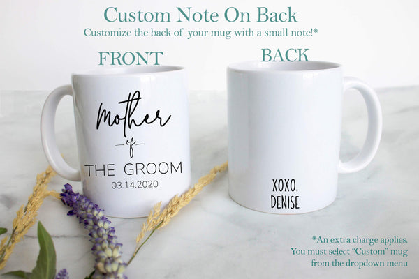 Father of the Groom Mother of the Groom Individual or Mug Set Custom Name With Date - White Ceramic Mug
