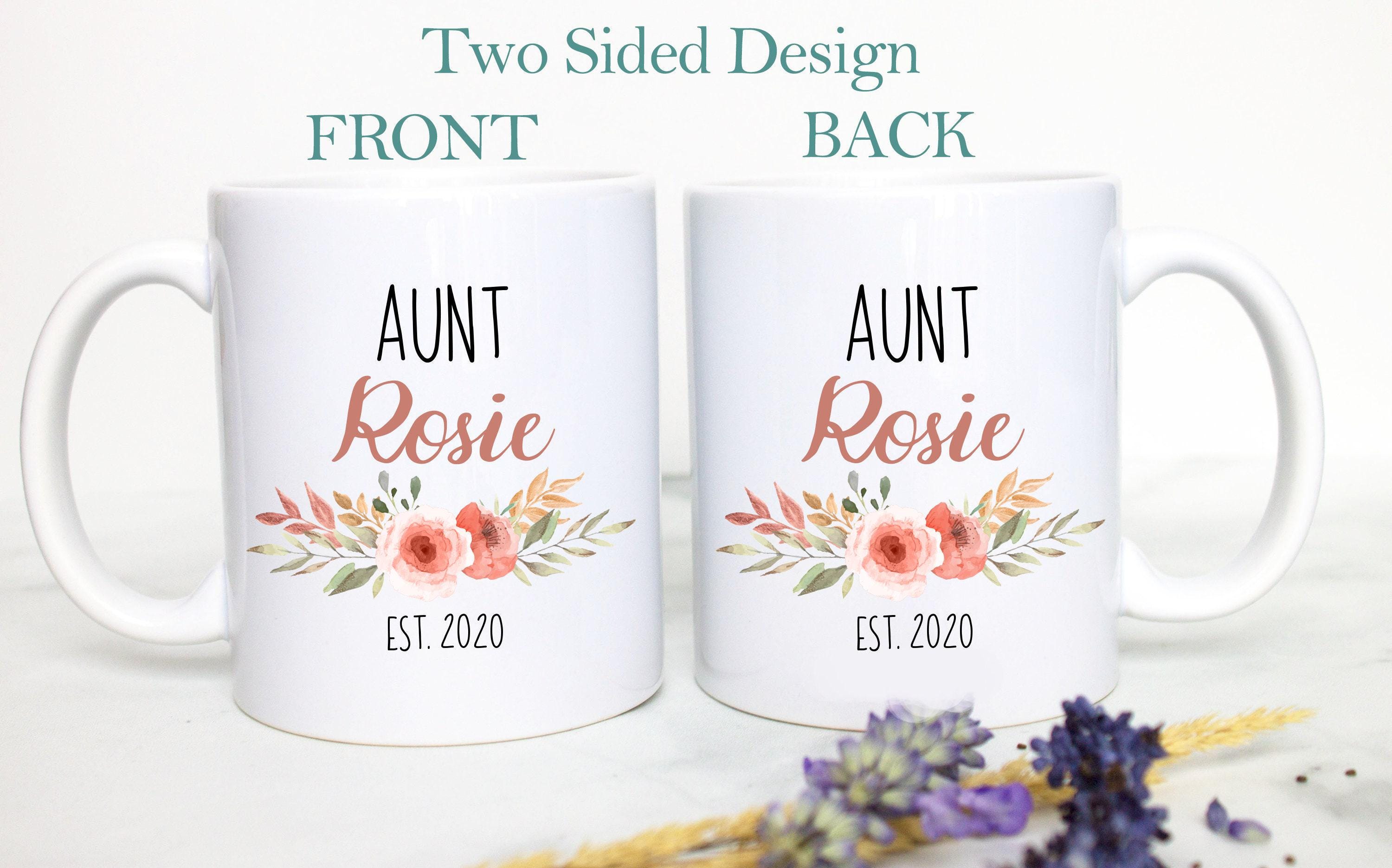 Personalized Aunt Name Peach Floral - White Ceramic Mug