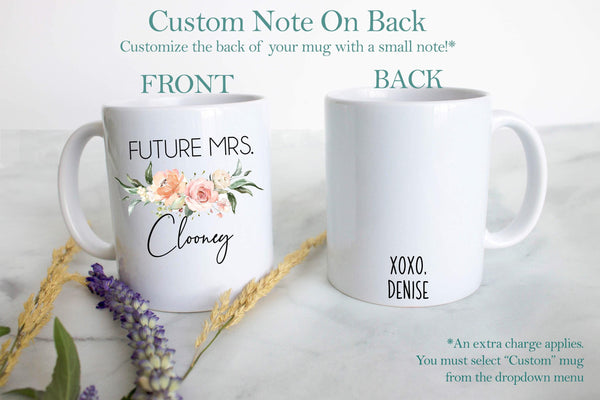 Future Mrs. Peach Floral Custom Name - White Ceramic Mug
