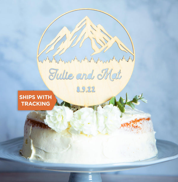 Custom Name Mountain Wedding Cake Topper