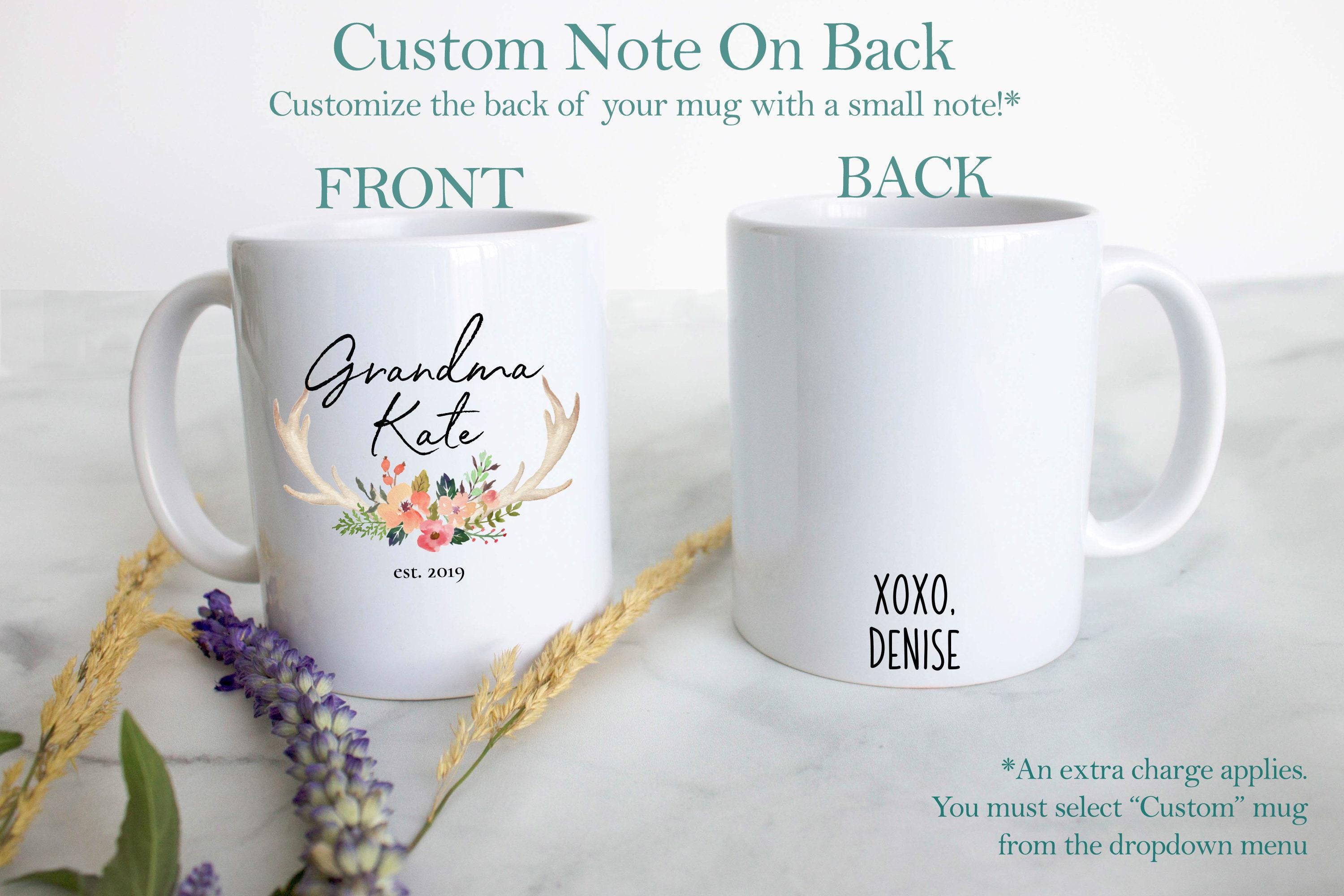 Floral Rustic Personalized Grandma Name Est Light - White Ceramic Mug
