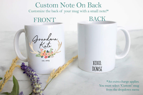 Floral Rustic Personalized Grandma Name Est Light - White Ceramic Mug