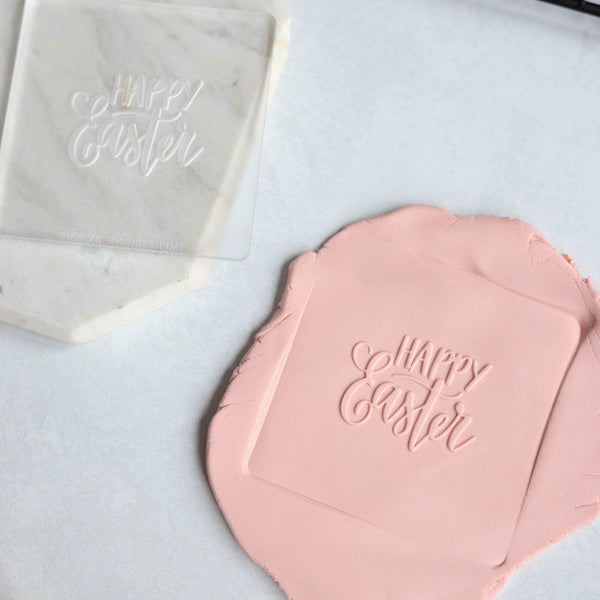 Happy Easter Acrylic Fondant Embosser With Cutter