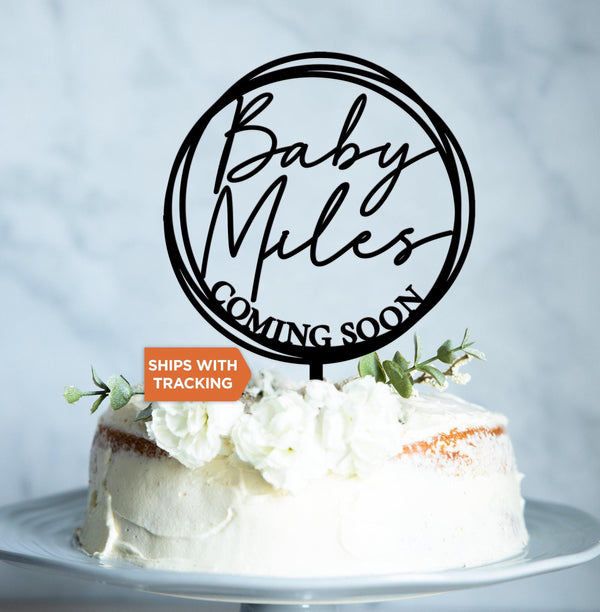 Custom Baby Name Coming Soon Cake Topper