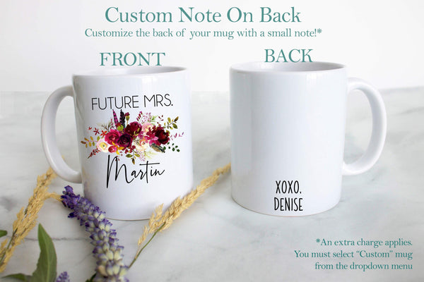 Future Mrs. Mug Burgundy Boho Floral Custom Name - White Ceramic Mug