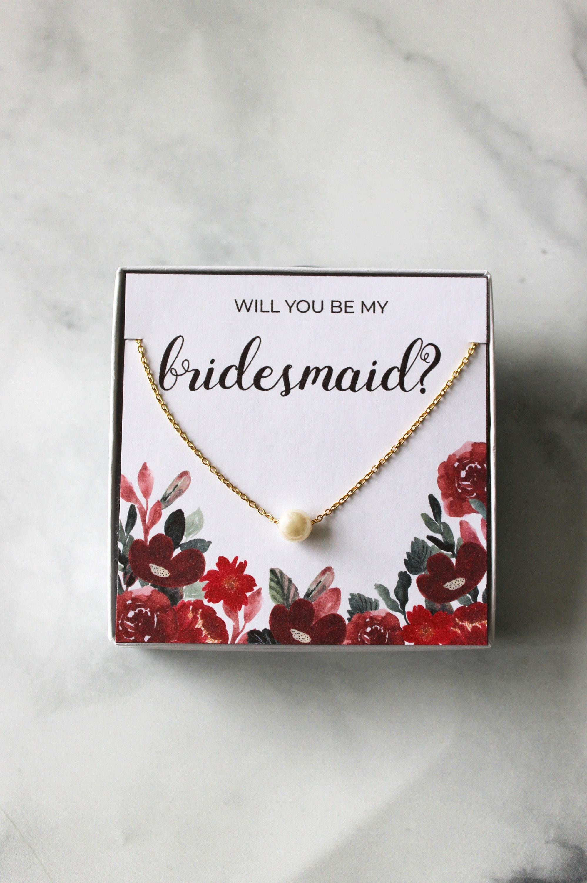 Bridesmaid Pearl Necklace Gift - Red Floral #2