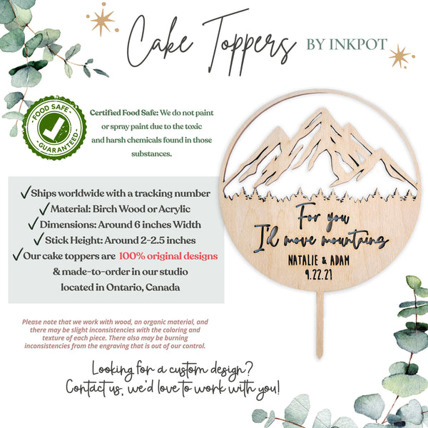 Custom Name For You I'd Move Mountains Wedding Cake Topper