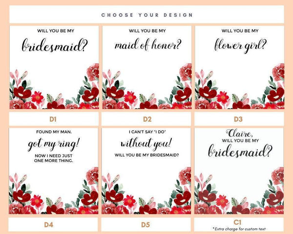 Bridesmaid Pearl Necklace Gift - Red Floral #2