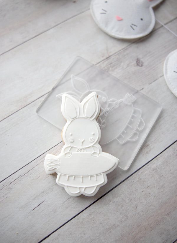 Easter Girl Bunny With Carrot - Acrylic Fondant Embosser With Optional Cutter