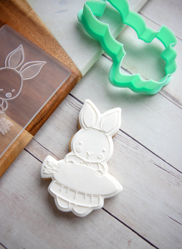 Easter Girl Bunny With Carrot - Acrylic Fondant Embosser With Optional Cutter