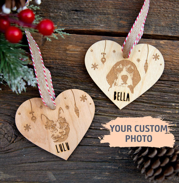 Custom Photo Pet Photo Wood Engraving Christmas Ornament