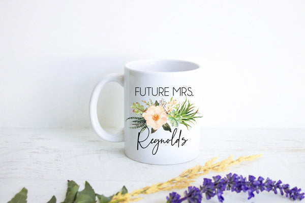 Future Mrs. Bohemian Succulent Custom Name - White Ceramic Mug