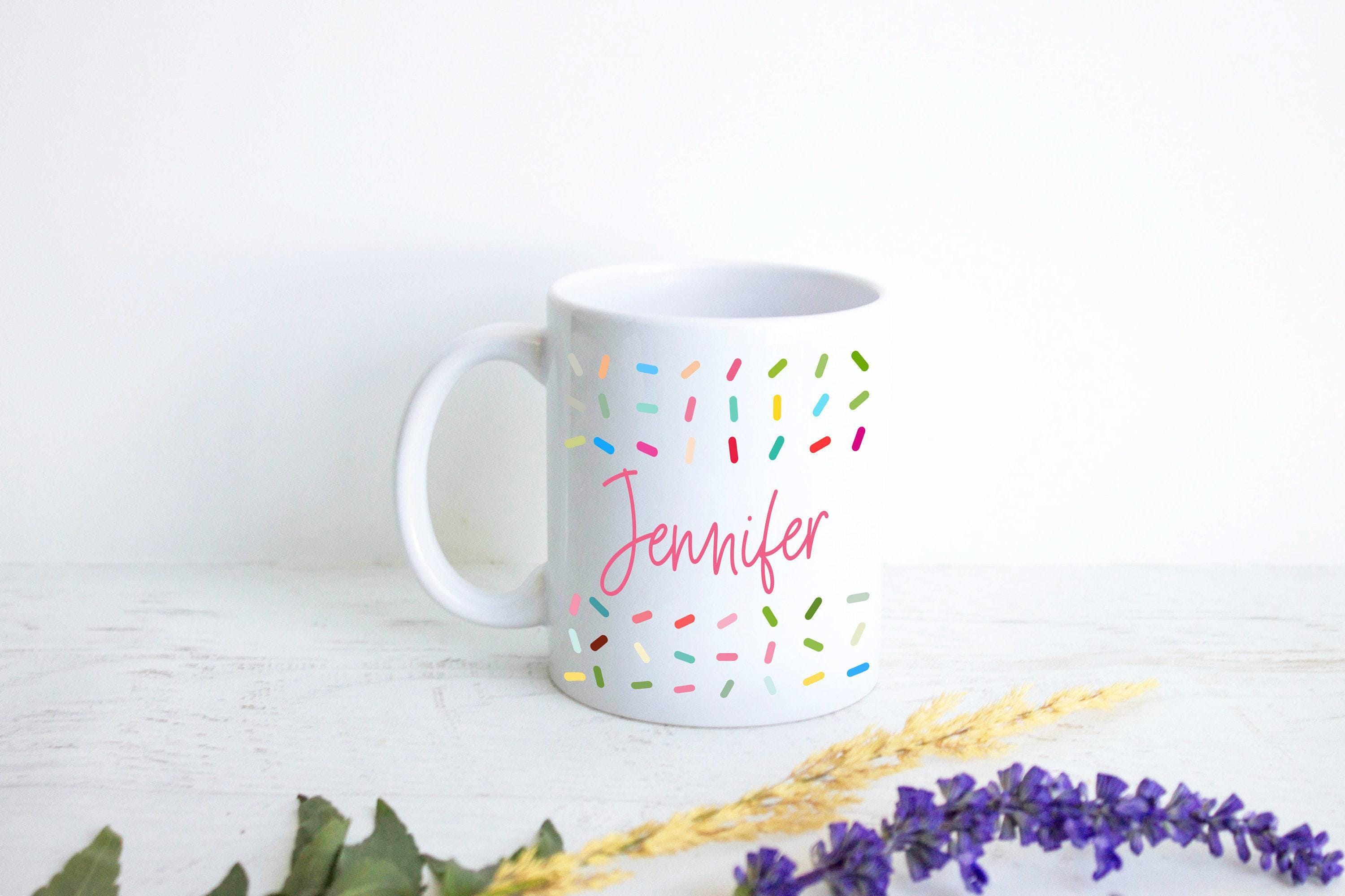 Colorful Sprinkles with Custom Name - White Ceramic Mug