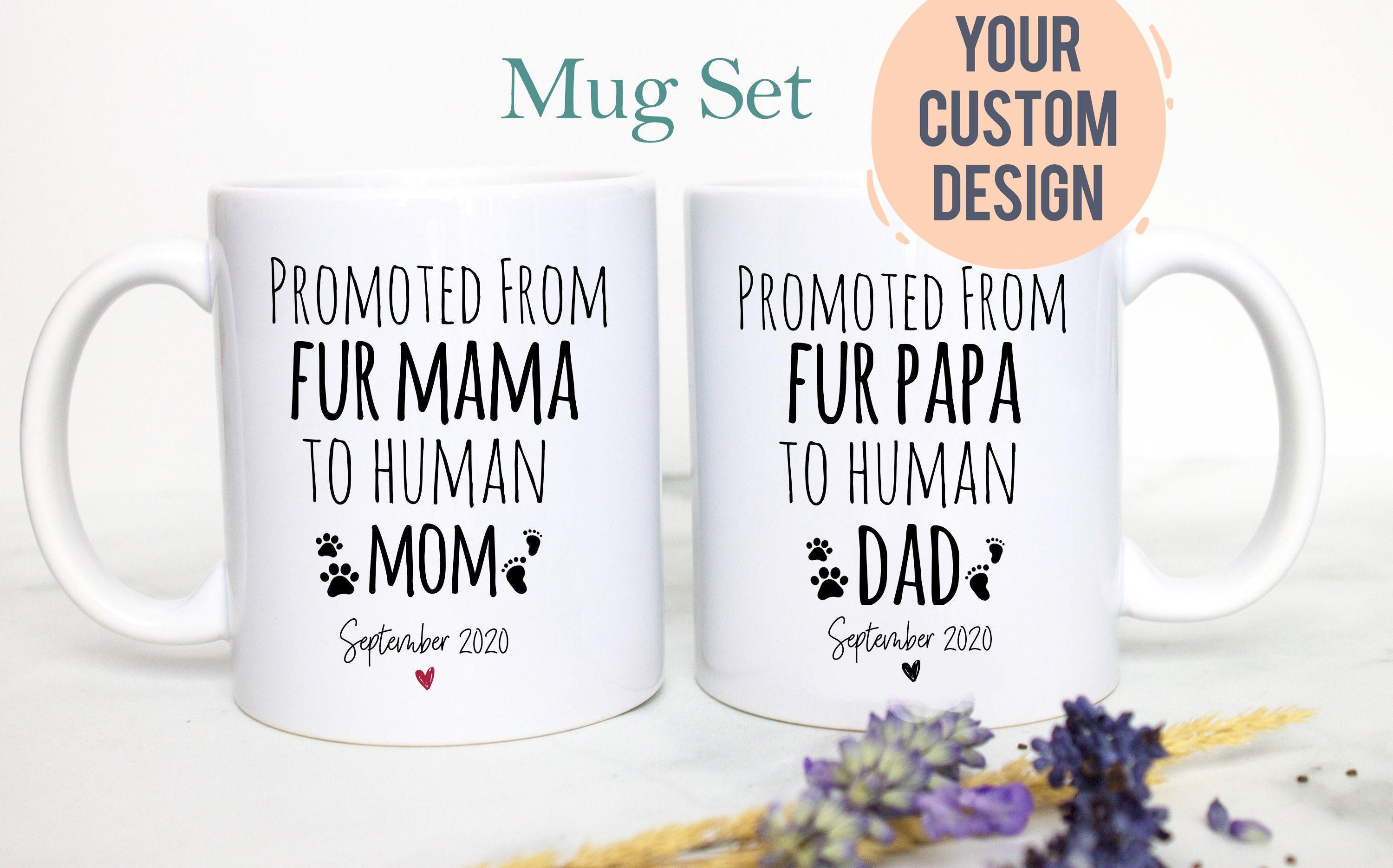 Promoted from Fur Mama Papa to Human Mom Dad Individual OR Mug Set - White Ceramic Mug