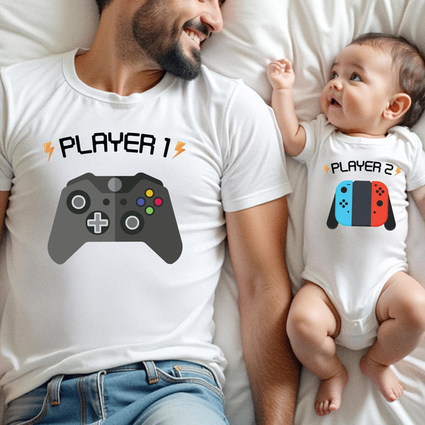 Video Game Dad Player 1 and 2 Shirt and Bodysuit | Matching Shirts Bodysuit, Father's Day gift, Gift for Gamer Dad, Matching Father Child