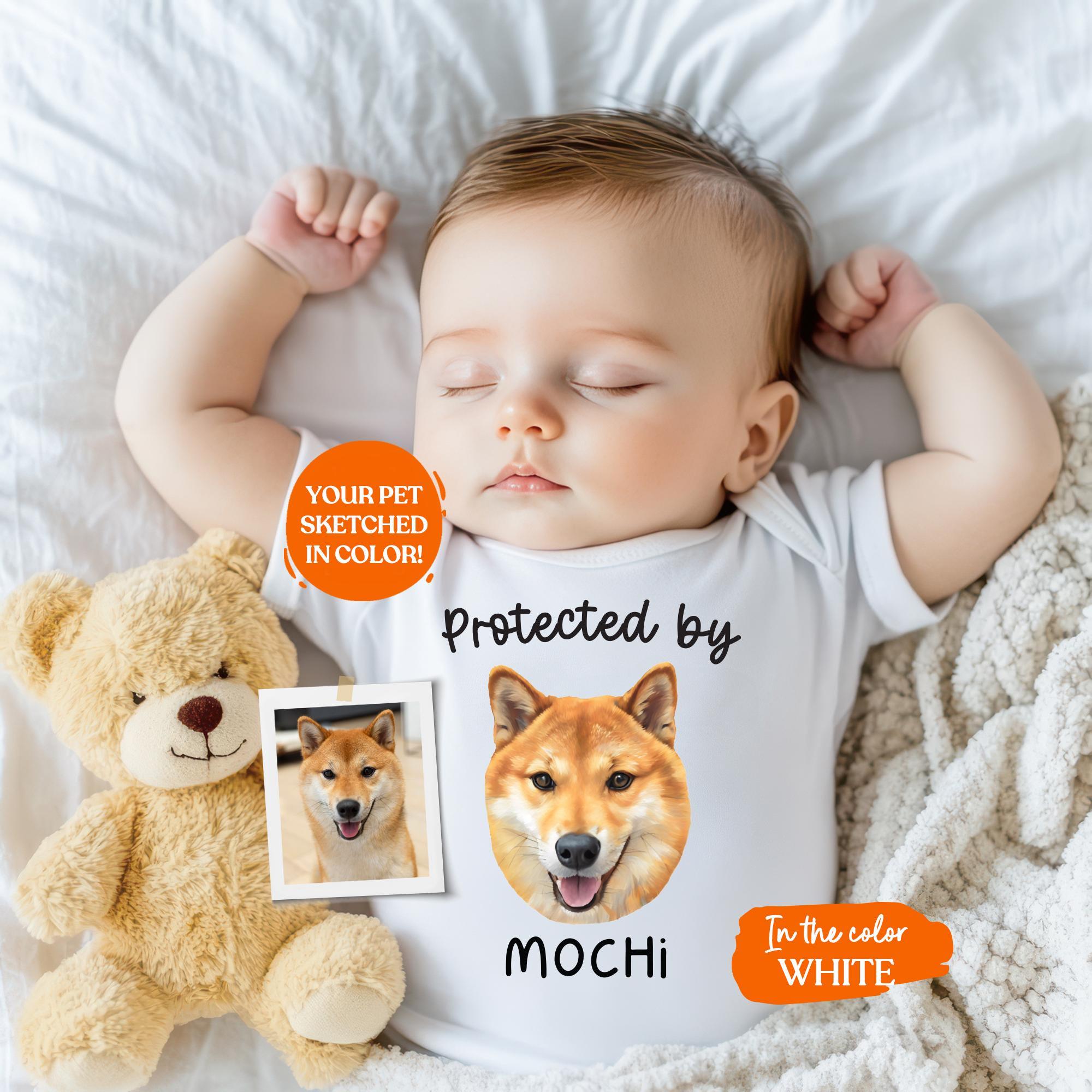 Custom Protected By Bodysuit | Protected By Pets, Newborn Outfit, Gift for Baby, Dog Brother, Baby Announcement,Cat Portrait,New Best Friend