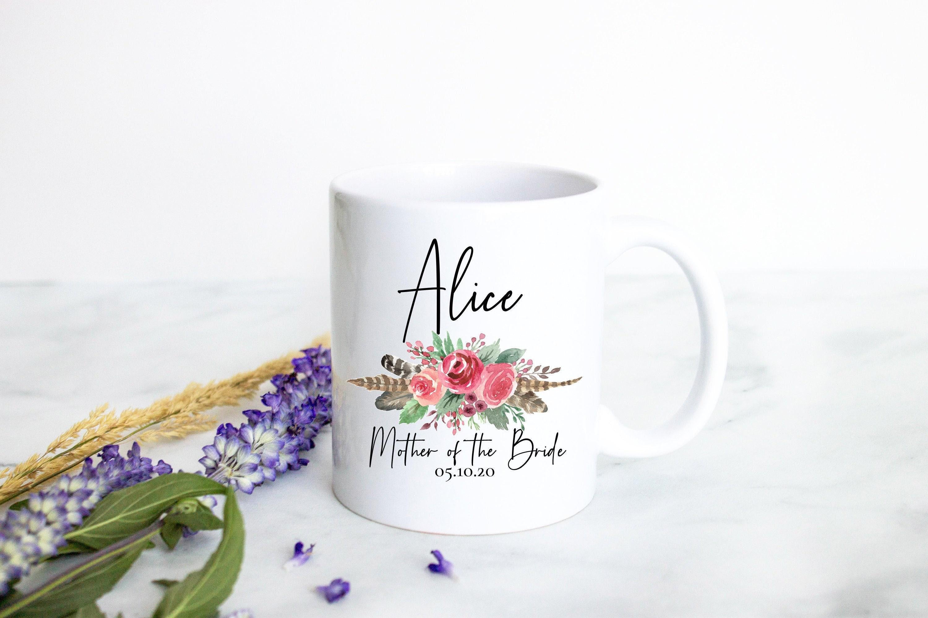 Bohemian Boho Fall Floral Mother of the Groom Custom Name With Date - White Ceramic Mug