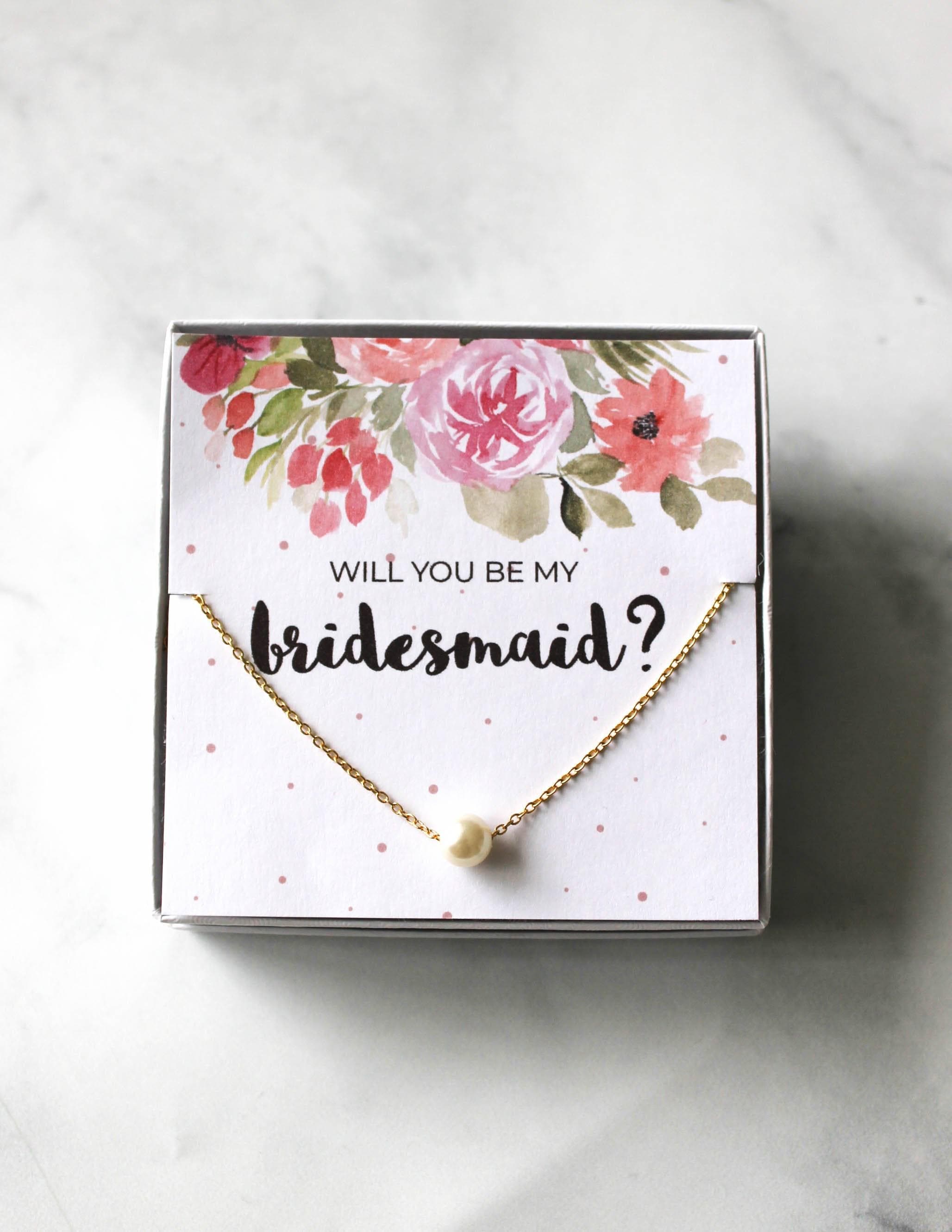 Bridesmaid Pearl Necklace Gift - Pink Floral
