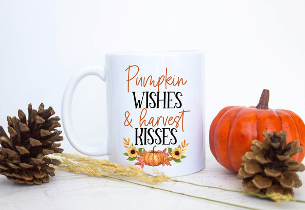 Pumpkin Wishes & Harvest Kisses - White Ceramic Mug