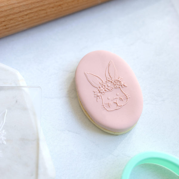 Easter Bunny Face Acrylic Fondant Embosser With Cutter